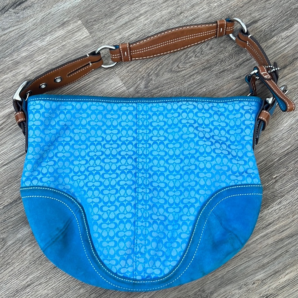 * SOLD*Womens Coach Blue Canvas Leather Suede soho shoulder handbag